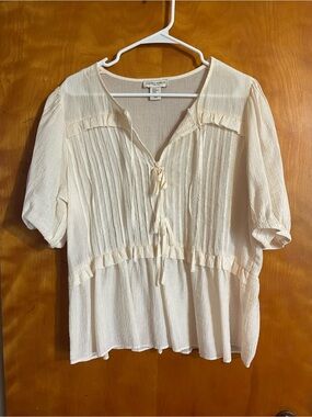 Laura Ashley Ivory Pintuck Tie-Front Blouse